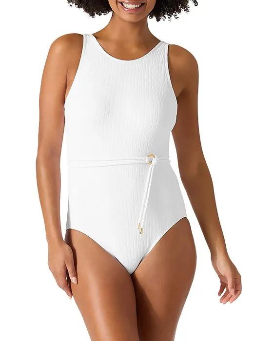 Cable Beach High Neck Belted One Piece Swimsuit