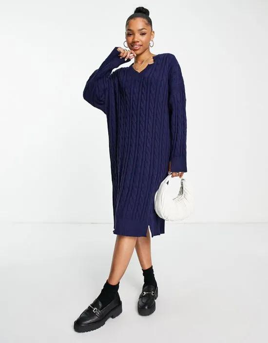 cable knit midi dress in blue