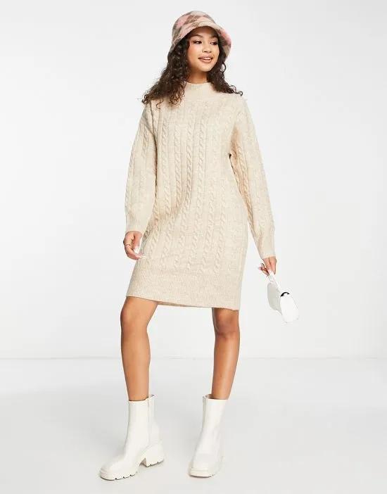cable knit mini dress in camel
