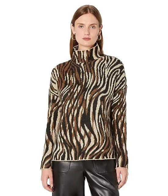 Call Of The Wild Mock Neck Jacquard Zebra Sweater