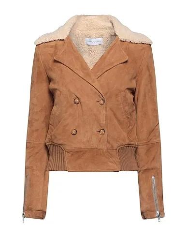 Camel Leather Double breasted pea coat