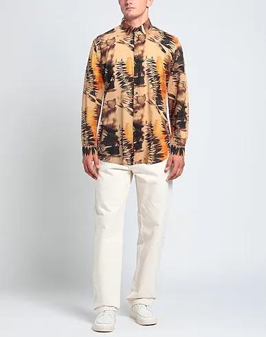 Camel Plain weave Patterned shirt
