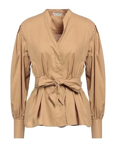 Camel Plain weave Solid color shirts & blouses