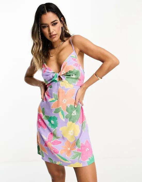 cami bow bust mini dress in purple floral print - part of a set