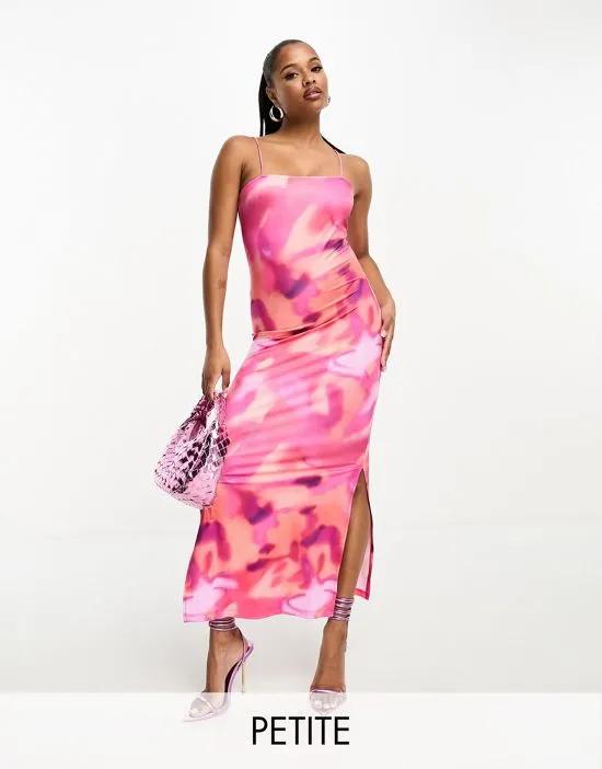 cami midaxi dress in pink abstract print