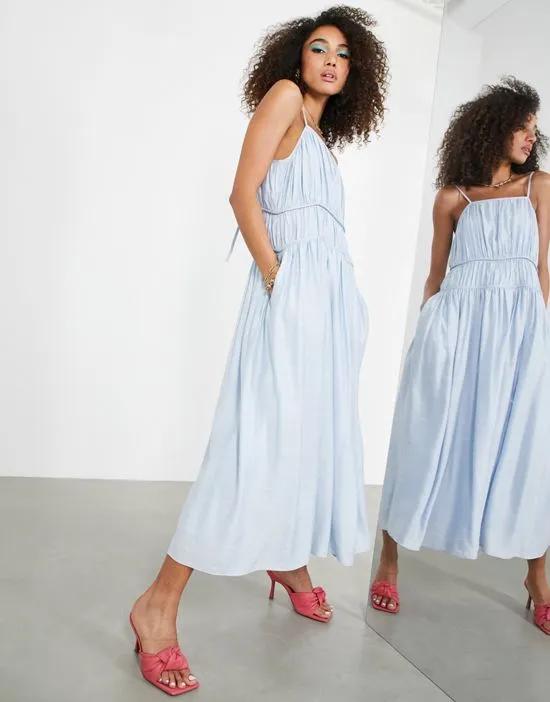 cami midi dress with seam details in pale blue