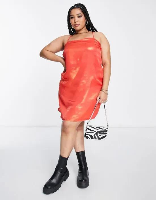 cami mini slip dress with low back in iridescent orange