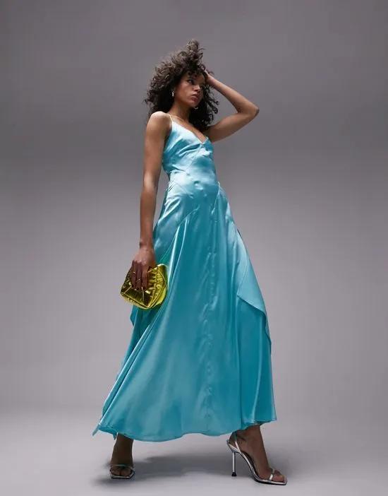 cami satin midi dress in azure blue
