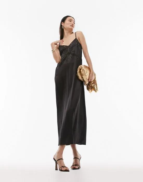 cami slip dress with cut out detailing in black