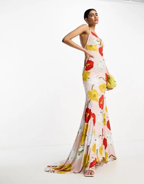 cami v wire maxi dress in oversized floral print