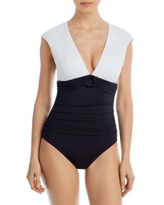 Cap Sleeve Two Toned One Piece Swimsuit - 100% Exclusive