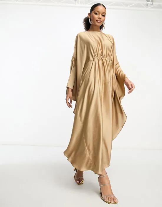 cape sleeve maxi dress in champagne shimmer