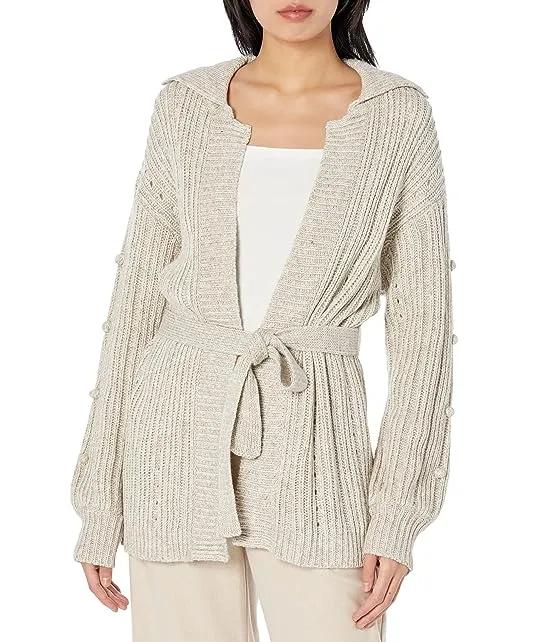 Cardigan with Collar and Tie Waist