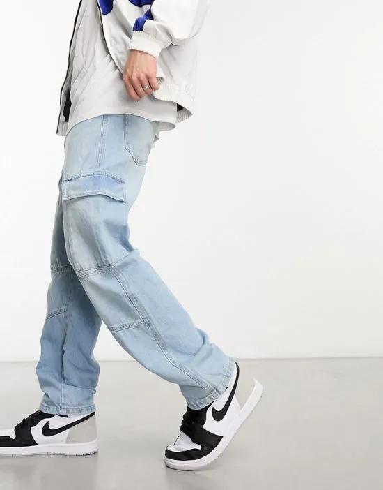 cargo denim jeans in light blue