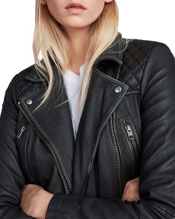 Cargo Quilted Leather Biker Jacket