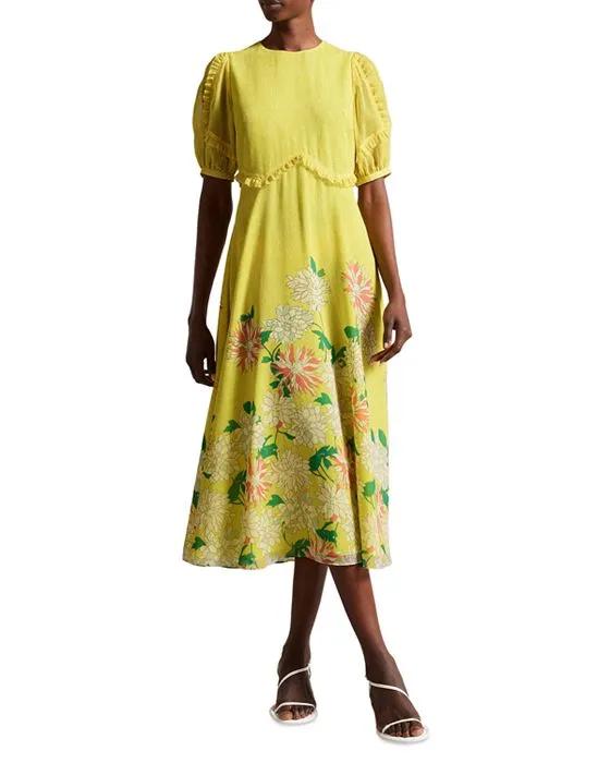 Carinnn Puff Sleeve Midi Tea Dress