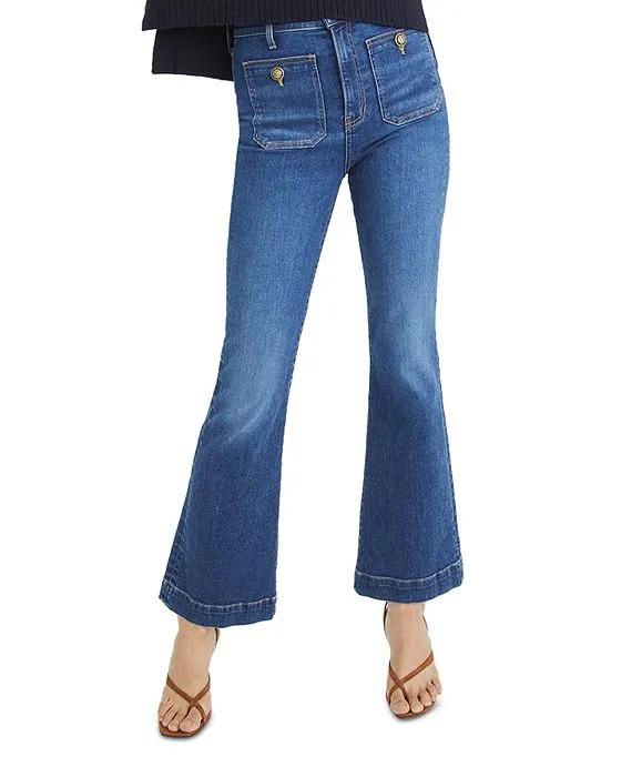 Carson High Rise Flared Ankle Jeans in Bright Blue