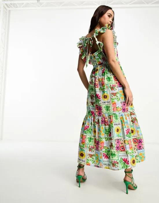 Cassidy midi beach dress in seed packet print