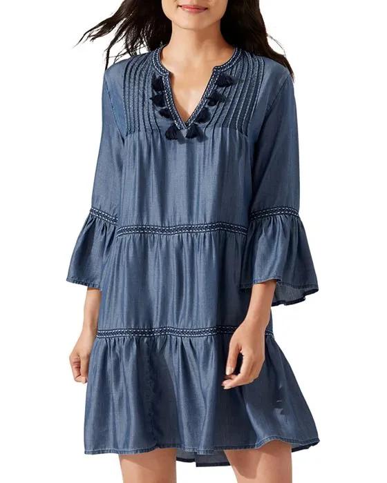 Chambray Embroidered Dress Swim Cover-Up