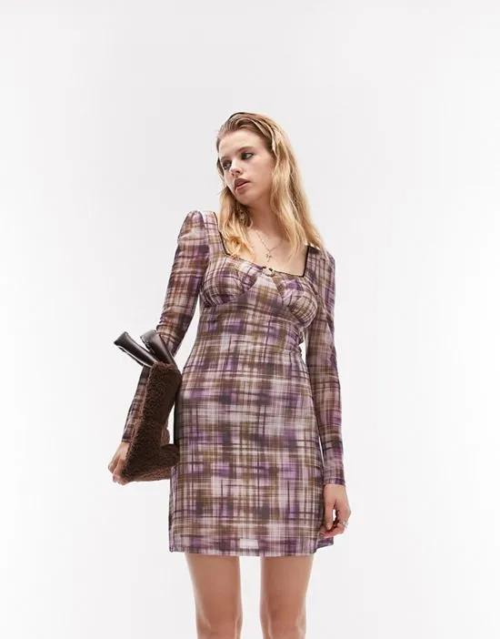 check mesh mini tea dress in purple