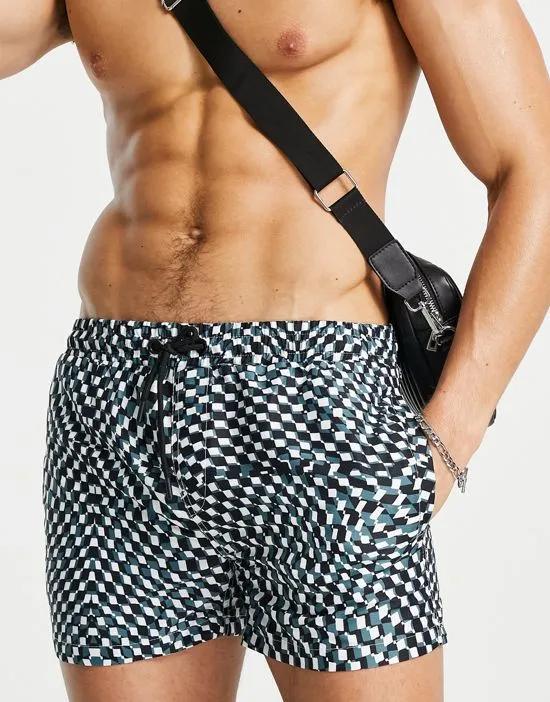 checkerboard swim shorts in green