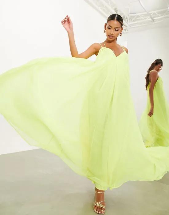 chiffon cami maxi dress with drawstring strap details in lime green