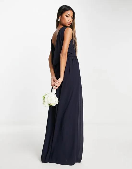 chiffon maxi dress with deep cowl back in navy