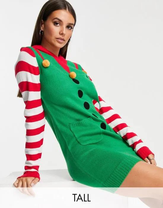 Christmas elf sweater dress with hood