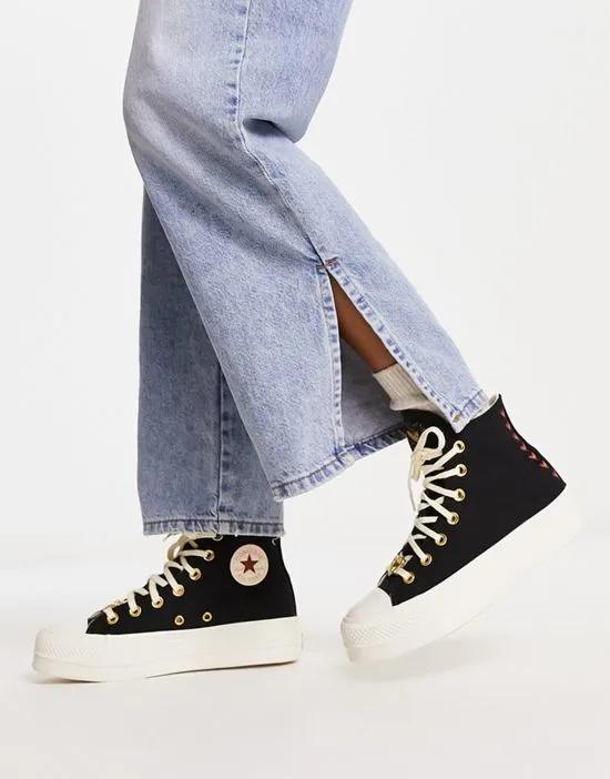 Chuck Taylor All Star Lift Hi sneakers with heart embroidery in black