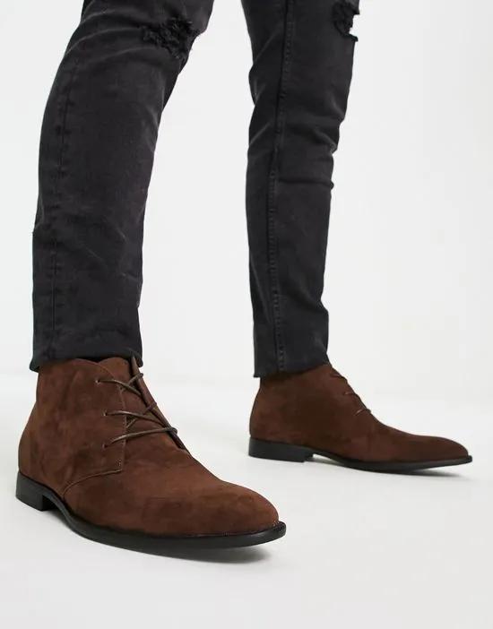 chukka boots in brown faux suede