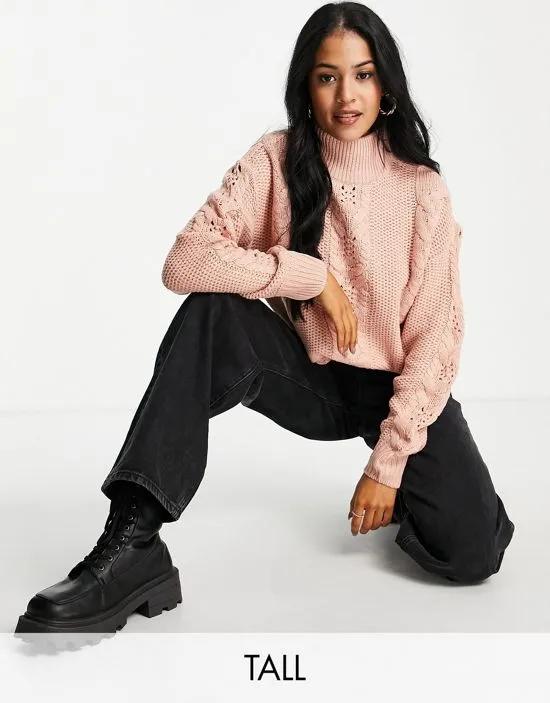 chunky cable knit sweater in pink
