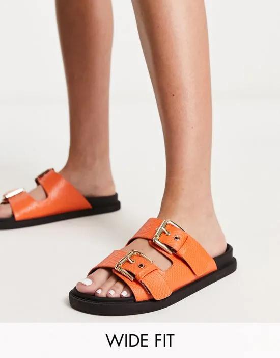 chunky double buckle footbed slides in orange