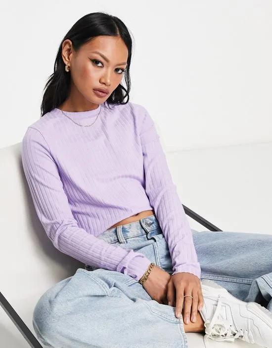 chunky rib long sleeve top in lavender heather