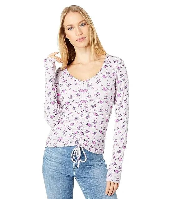 Cinched Front Long Sleeve Top in Printed Rib