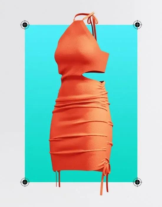 Circular Design cotton ruched mini to midi beach dress in orange
