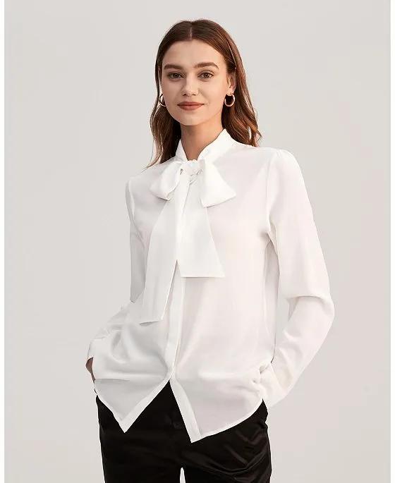 Classic Bow Tie Silk Blouse for Women