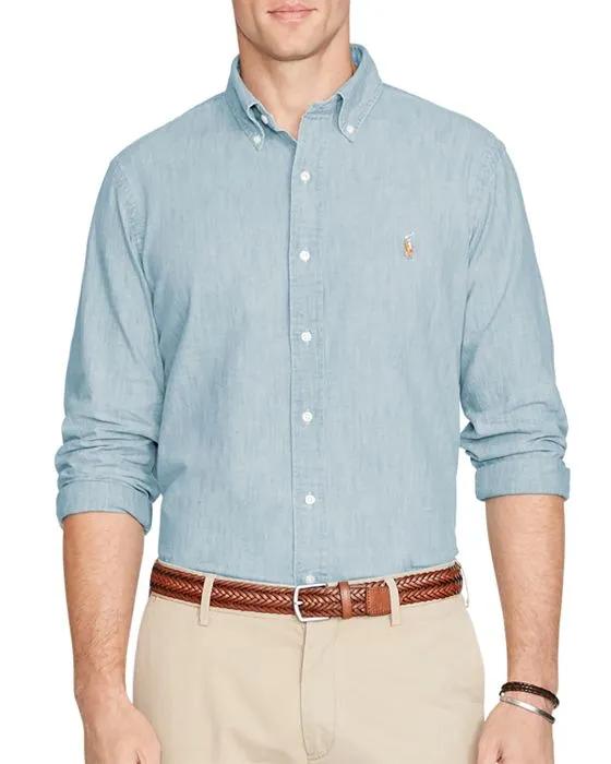 Classic Fit Long Sleeve Chambray Cotton Button Down Shirt