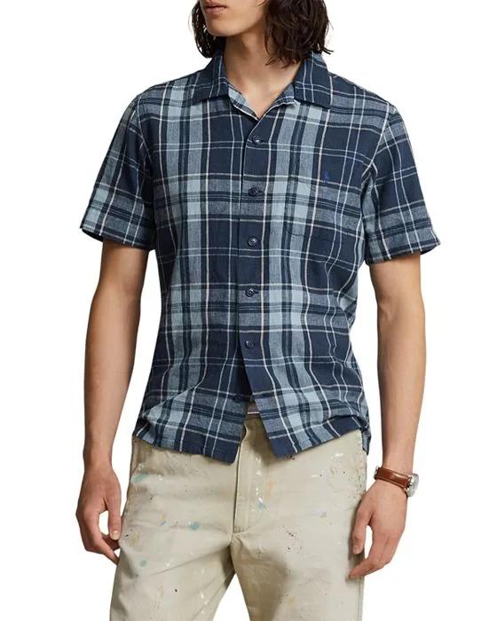 Classic Fit Plaid Poplin Camp Shirt 
