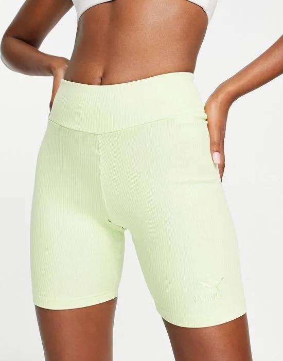 Classics ribbed legging shorts in lime green