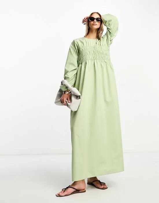 clean shirred batwing maxi dress in sage