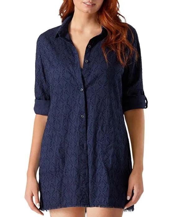 Clip Jacquard Shirt Swim Cover Up