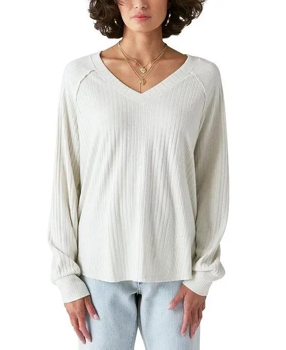 Cloud Jersey Ribbed V-Neck Top