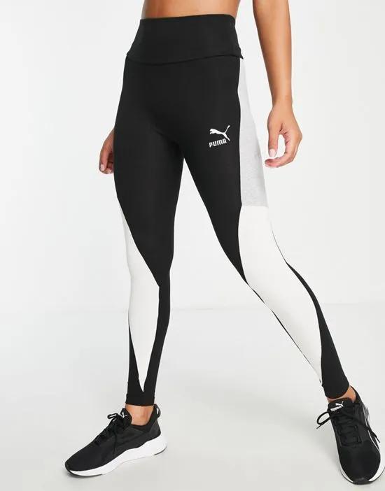 Clsx high waist color block leggings in black