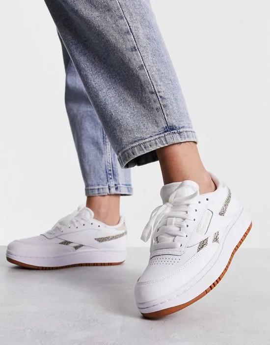 Club C Double sneakers in white and leopard print - Exclusive to ASOS