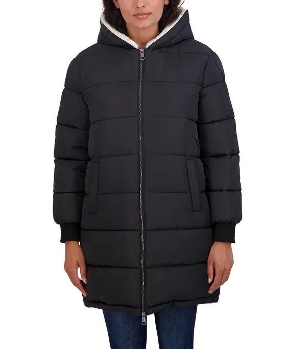 Collection Women's Long Faux Fur Lined Puffer Jacket with Hood