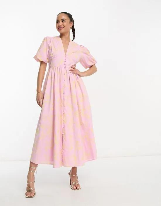 Collective Starlight embroidered midi dress in pink