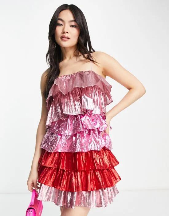 Collective the Label exclusive metallic tiered mini dress in pink and red
