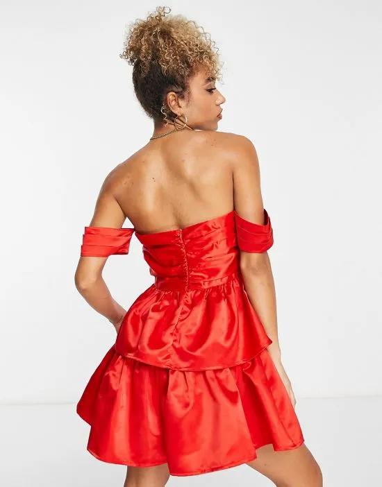 Collective the Label exclusive valentines bardot ruched mini dress in red