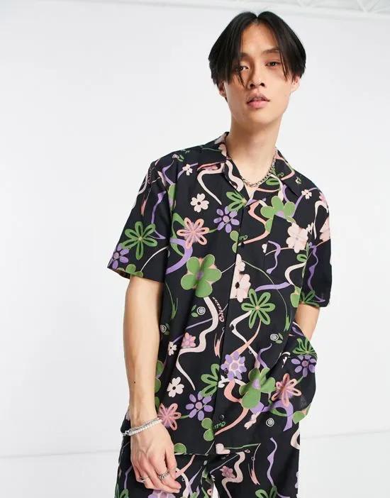 COLLUSION floral revere shirt in black