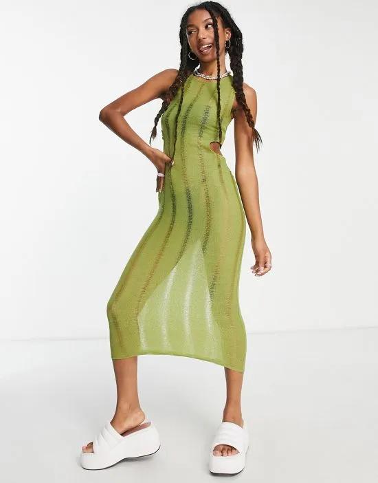 COLLUSION knit cut out tank top midi dress in green